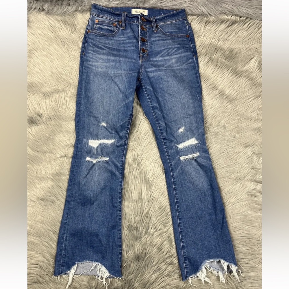Madewell Cali Demi Boot Button Front Jeans Distressed Frayed Hem